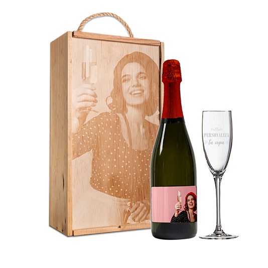 Kit Caja + 1 copa + vino personalizado