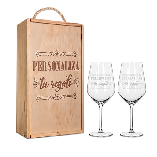 Kit de 2 copas de vino grabadas con caja de madera personalizada regalos personalizados