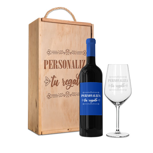 Personaliza la caja, la copa y el vino