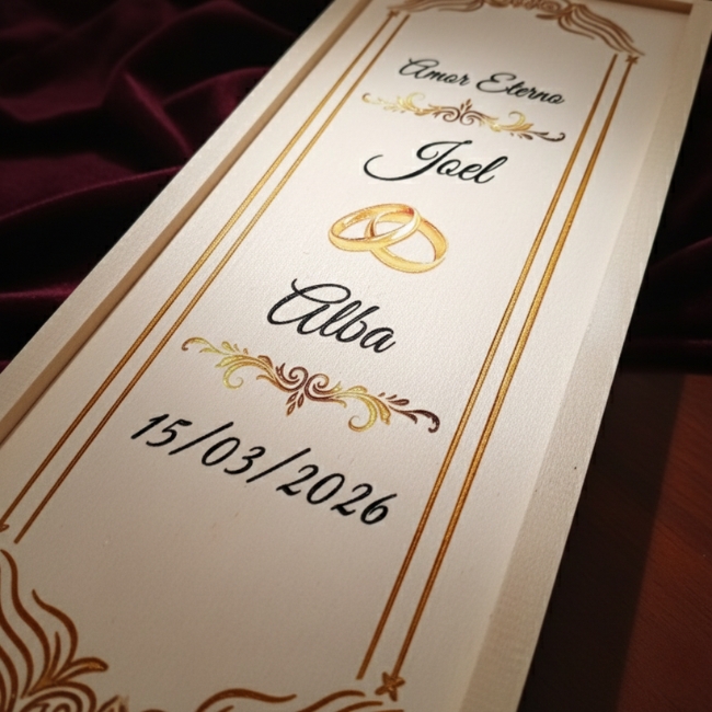 Aniversario de Boda: Estuche Premium con Botella Reserva y Compartimento para Anillos - Vino personalizado