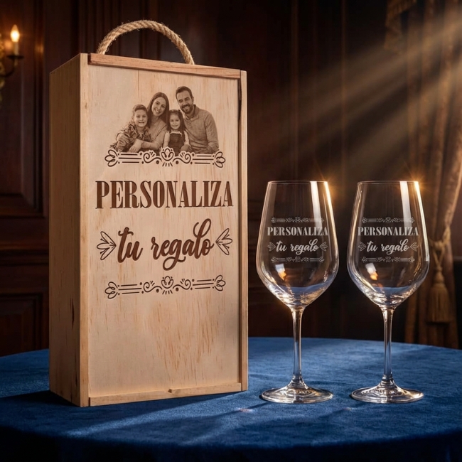 Kit de 2 copas de vino con estuche de madera personalizado - Vista alternativa