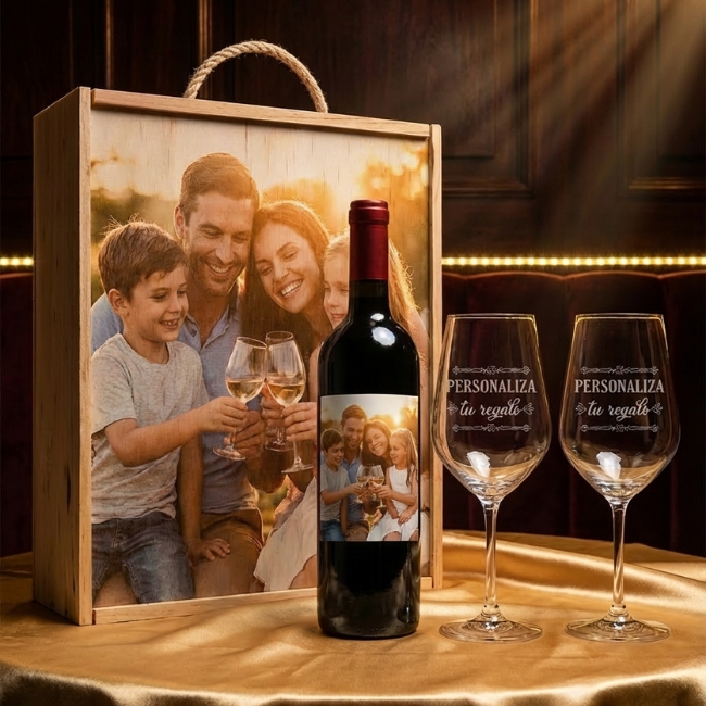 Kit de vino personalizado con Caja y 2 Copas - Vino personalizado