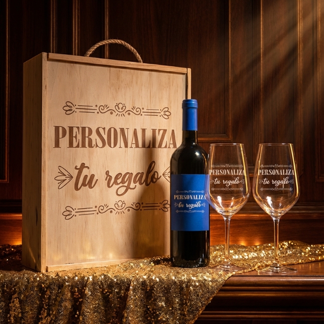 Kit de vino personalizado con Caja y 2 Copas - Vista alternativa