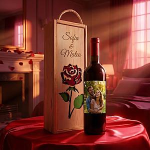 Kit de vino personalizado con caja y rosa | Regalo original 1