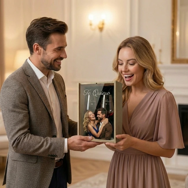 Kit de 2 copas de cava grabadas con estuche y tapa de metacrilato a color - Imagen 4 - Vinos personalizados