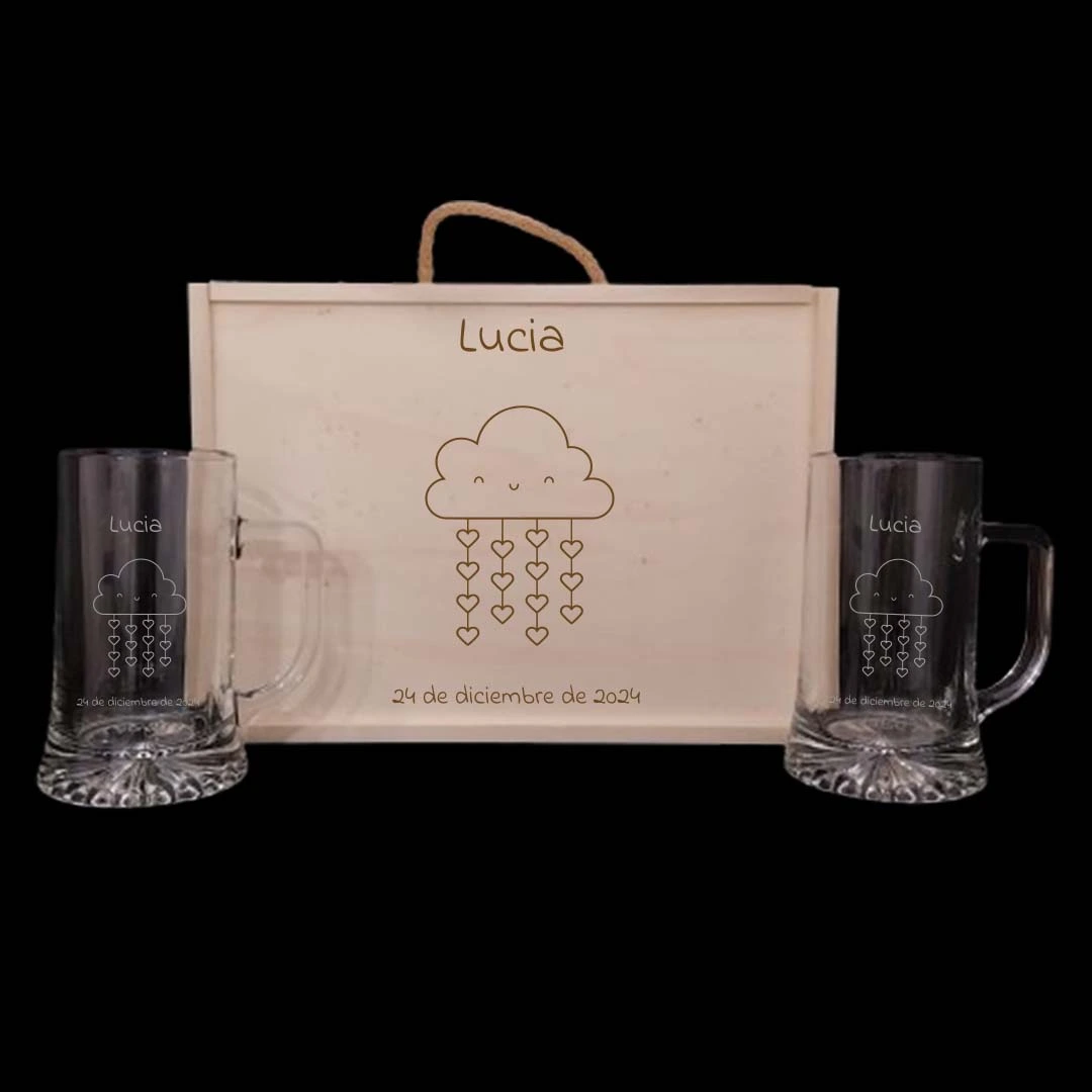Kit de 2 Copas de Gintonic Grabadas con estuche de madera personalizado - Modelo Bautizo - Vino personalizado