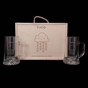 Kit de 2 Copas de Gintonic Grabadas con estuche de madera personalizado - Modelo Bautizo 1