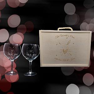 Kit de 2 Copas de Gintonic Grabadas con estuche de madera personalizado - Modelo Corazón Estelar 1