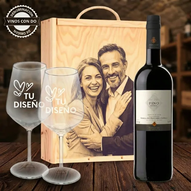 Kit de vino personalizado con caja y 2 copas – DO Jerez - Vista alternativa