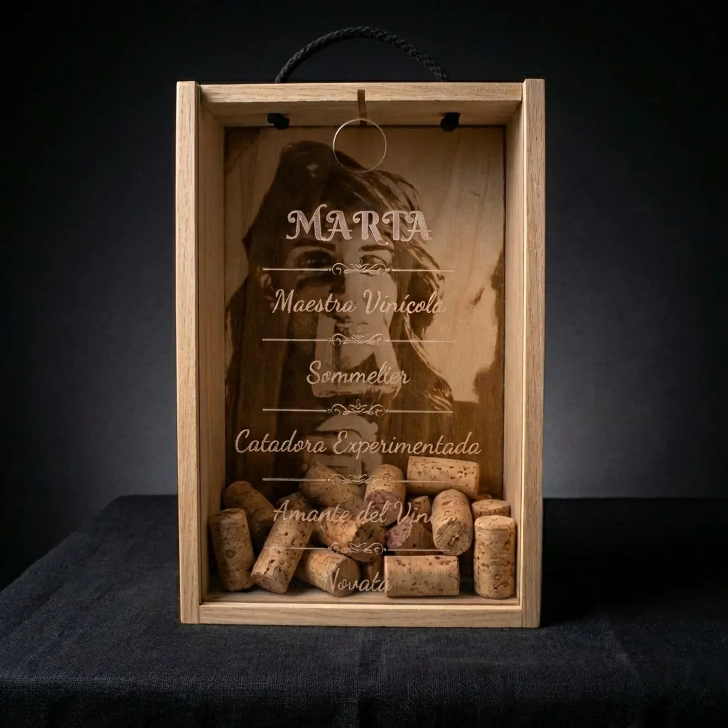 Caja personalizada con tapa de metacrilato - Niveles Sommelier - Vino personalizado