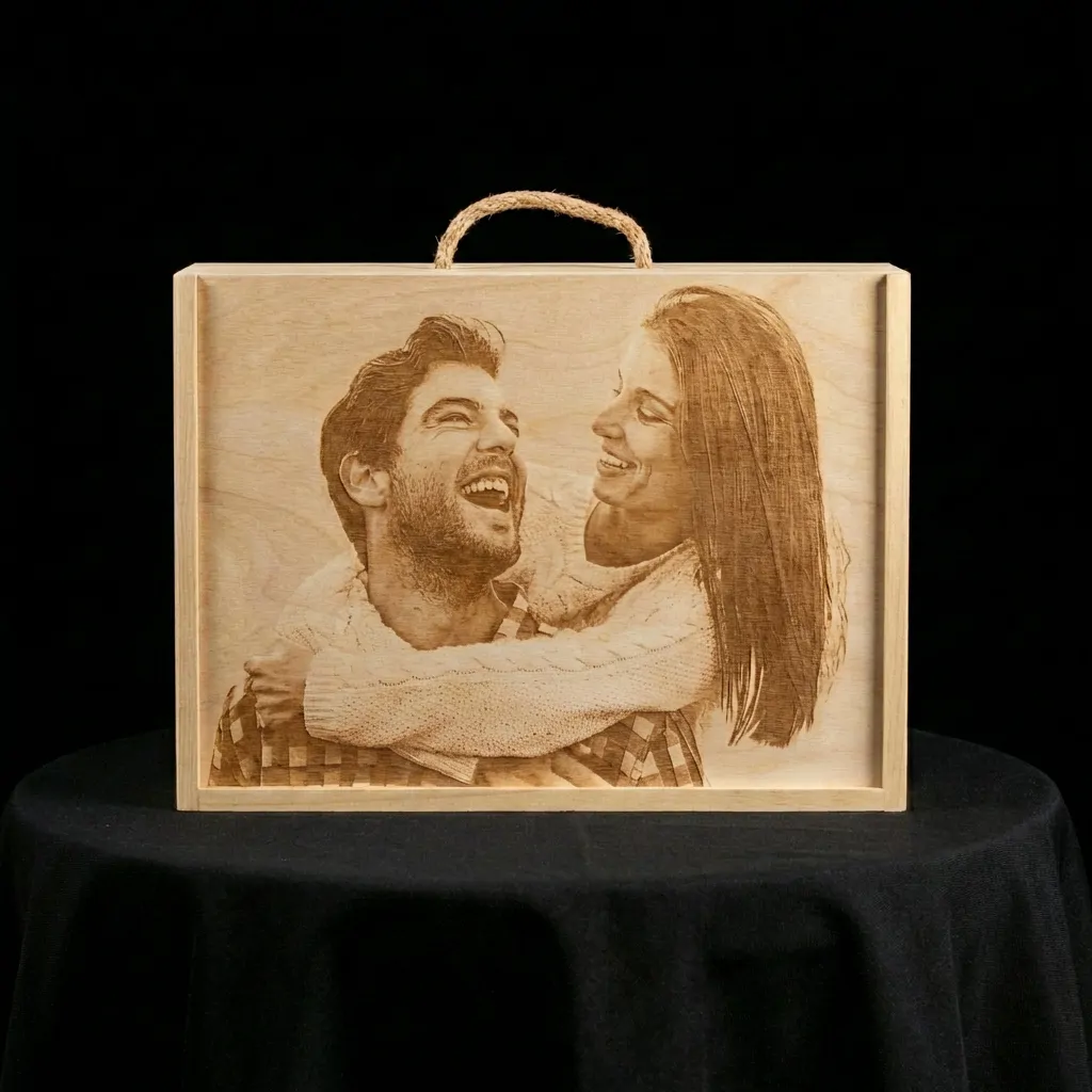 Caja de vino personalizada de madera  - Modelo 2 Jarras - Vista alternativa