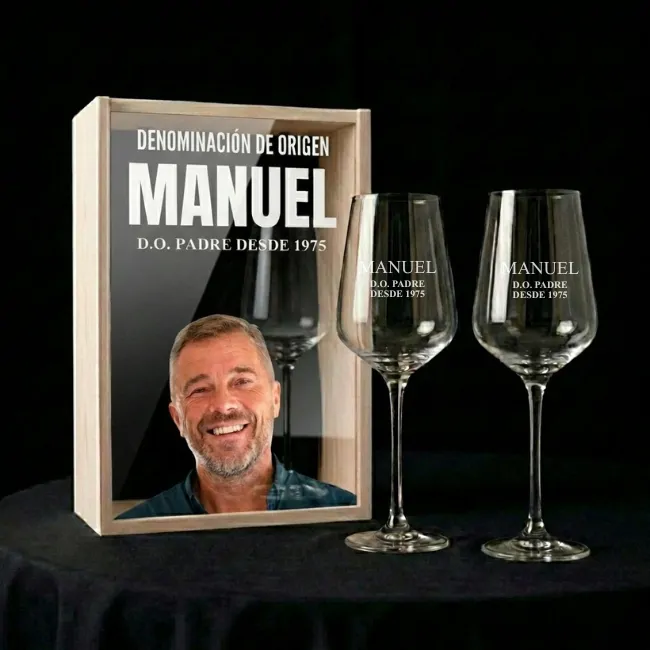 Kit Caja DO Padre con Metacrilato a Color + 2 Copas Personalizadas - Imagen 2 - Vinos personalizados
