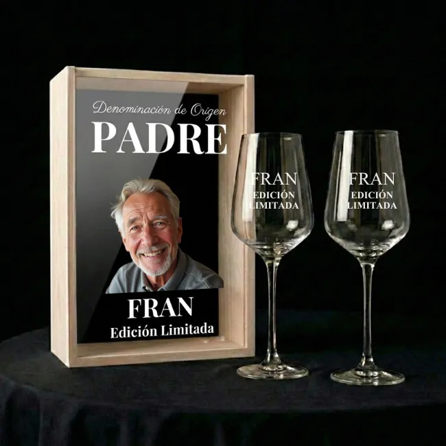 Caja DO Padre Edición Limitada con Metacrilato a Color + 2 Copas Personalizadas - Imagen 3 - Vinos personalizados