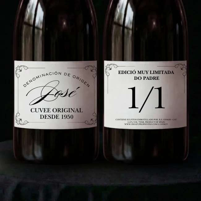 Kit DO Padre Cuvée Original caja, botella de vino tino y copa personalizada.  - Imagen 3 - Vinos personalizados