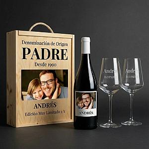 Kit DO Padre – Caja, Vino Personalizado y 2 Copas Grabadas 1