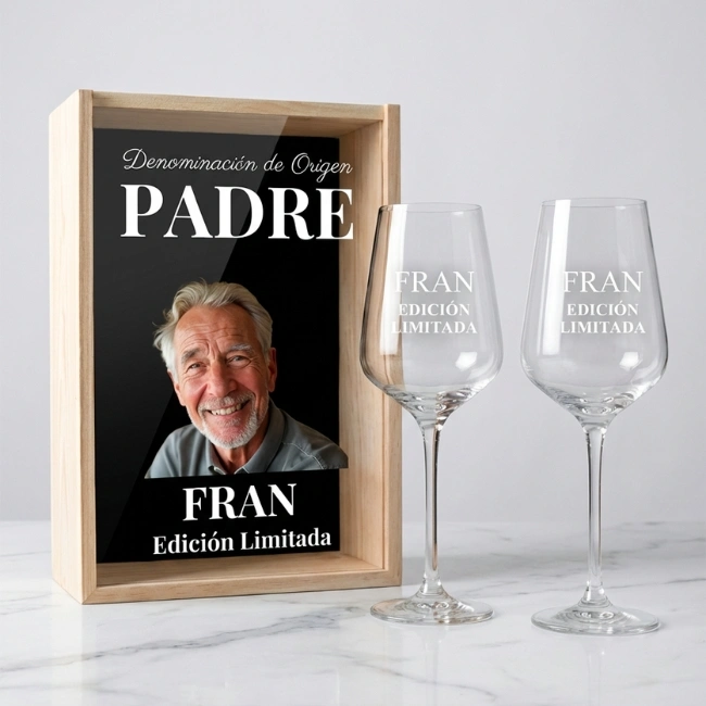 Caja DO Padre Edición Limitada con Metacrilato a Color + 2 Copas Personalizadas - Imagen 1 - Vinos personalizados