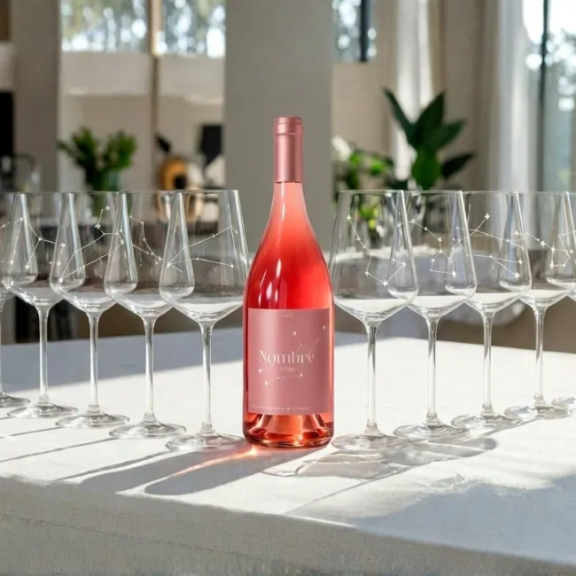 Kit Horóscopo Cristal premium – Botella personalizada y 12 copas del zodiaco - Vino personalizado