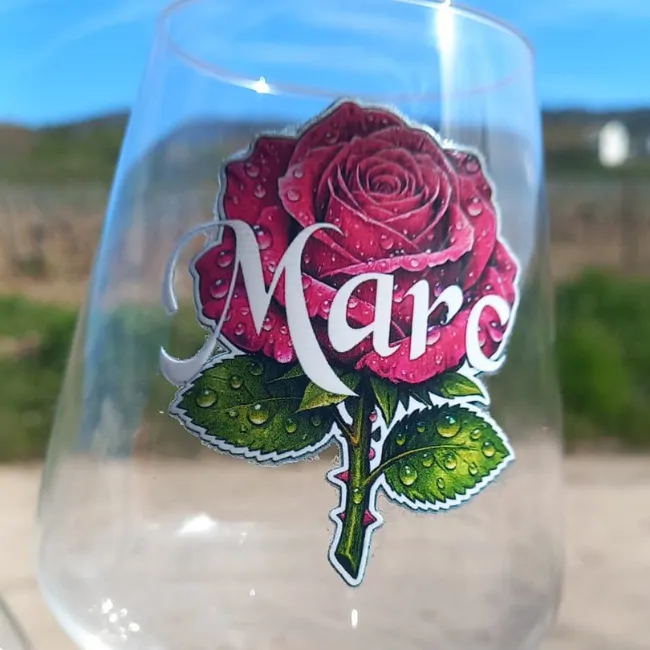 Copas de Vino Personalizadas a Color "Primera Edición" | Kit 2 Copas con Rosa. - Imagen 2 - Vinos personalizados