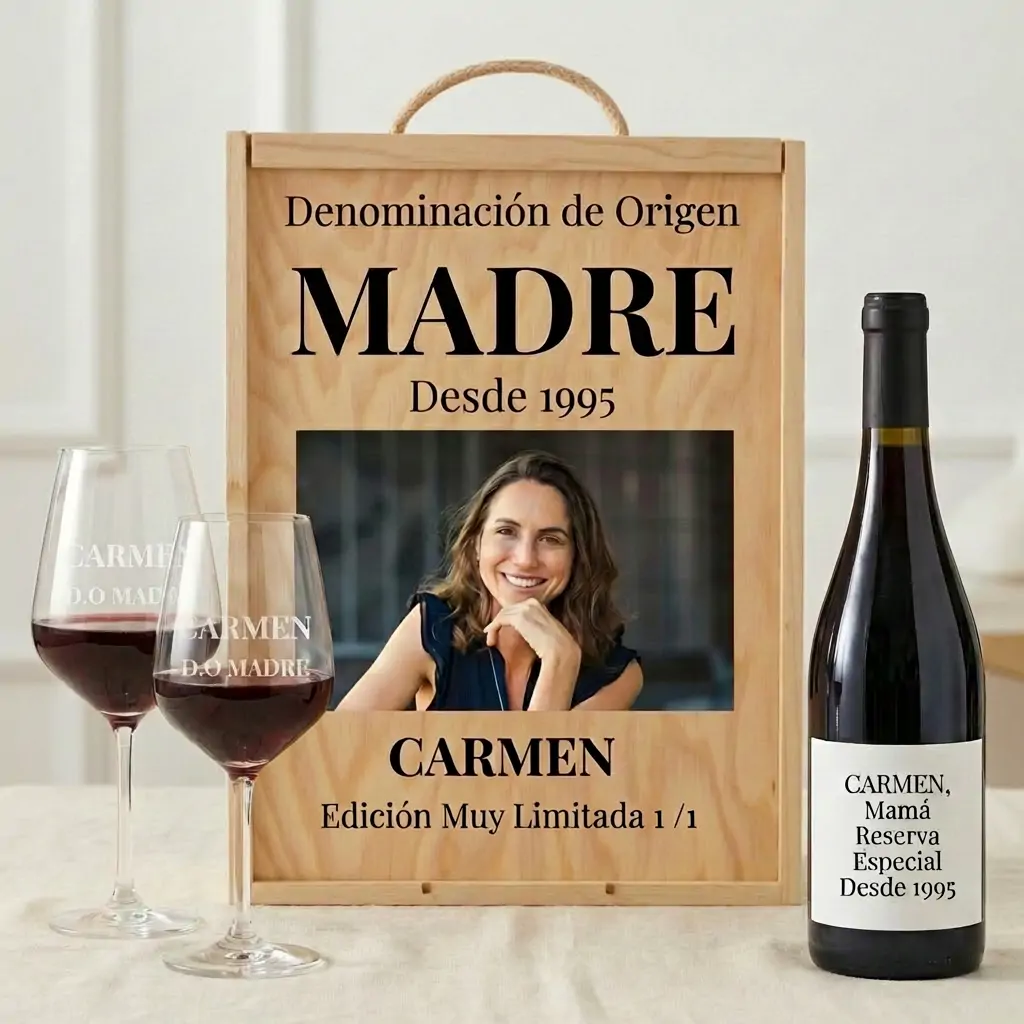 Kit DO Madre – Caja, Vino Personalizado y 2 Copas Grabadas - Imagen 3 - Vinos personalizados