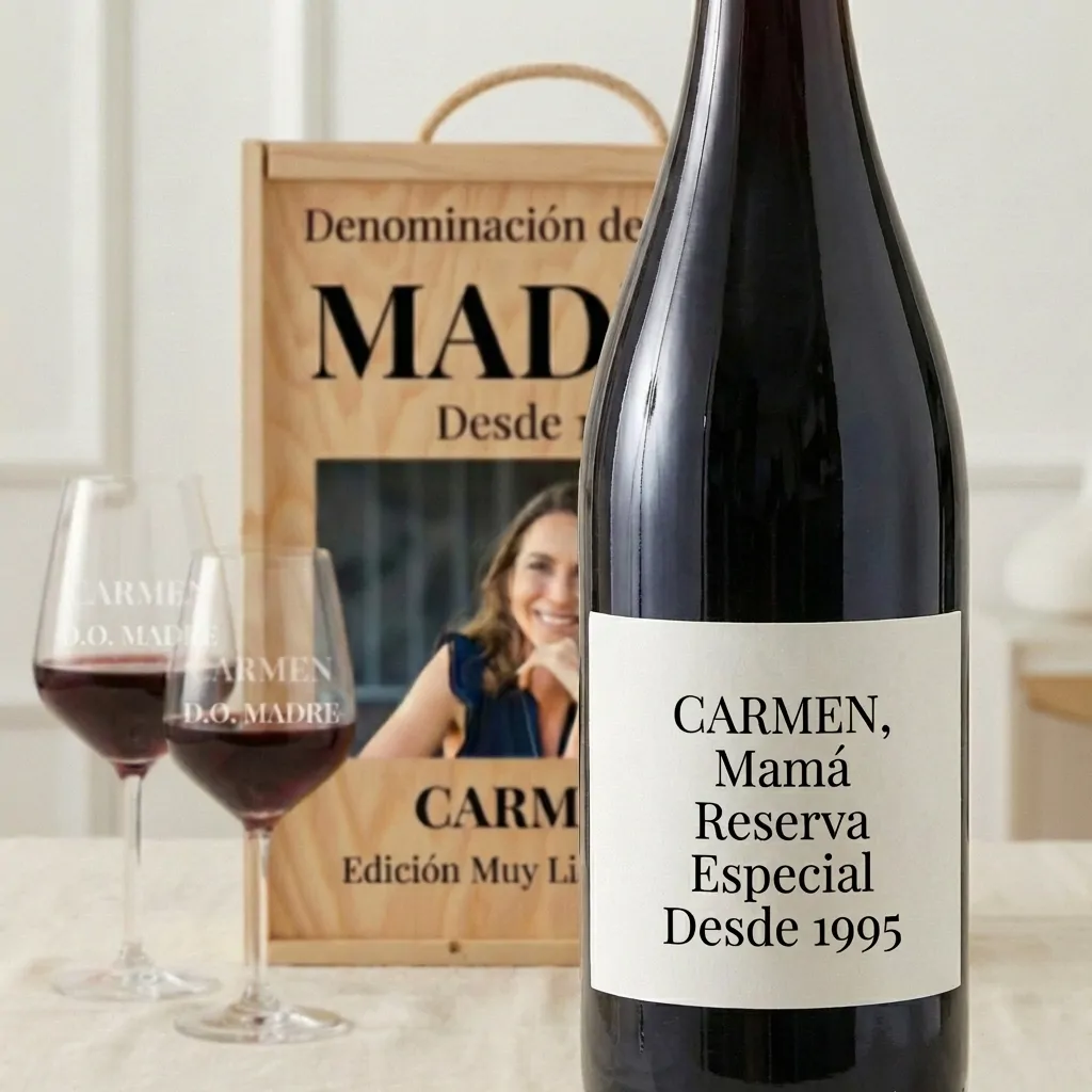 Kit DO Madre – Caja, Vino Personalizado y 2 Copas Grabadas - Vista alternativa