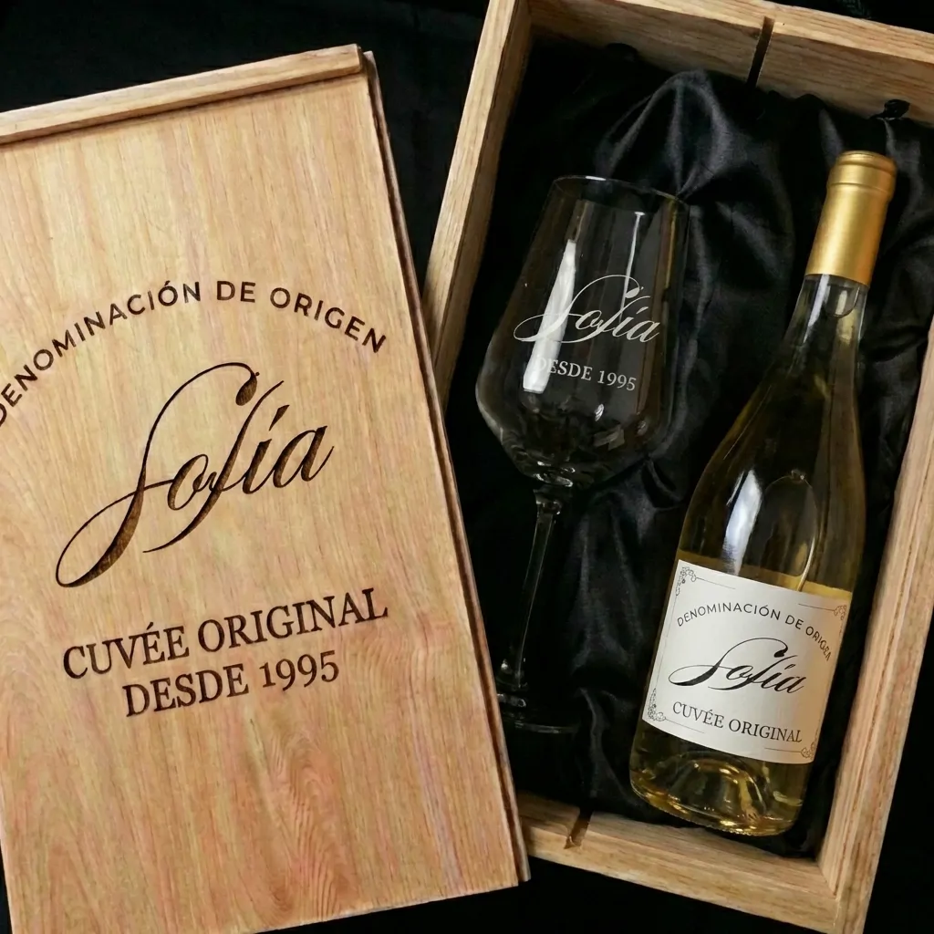 Kit DO Madre Cuvée Original caja, botella de vino y copa personalizada.  - Imagen 2 - Vinos personalizados
