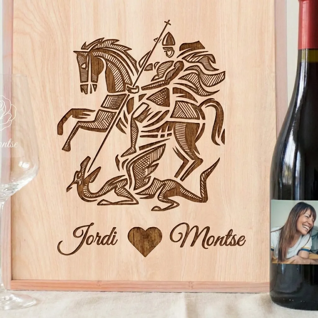 Kit "Sant Jordi" de vino regalo personalizado con caja y 2 copas. - Imagen 2 - Vinos personalizados