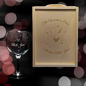 Kit de 1 Copa de Gintonic Grabada con estuche de madera personalizado - Modelo Corazón Estelar 1
