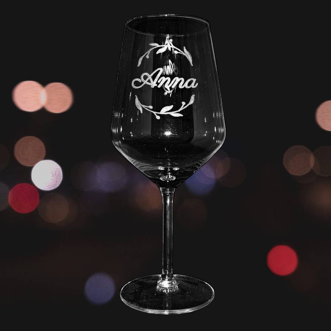 Copa de vino personalizada - Set de 4 - Modelo corona con hojas - Vino personalizado