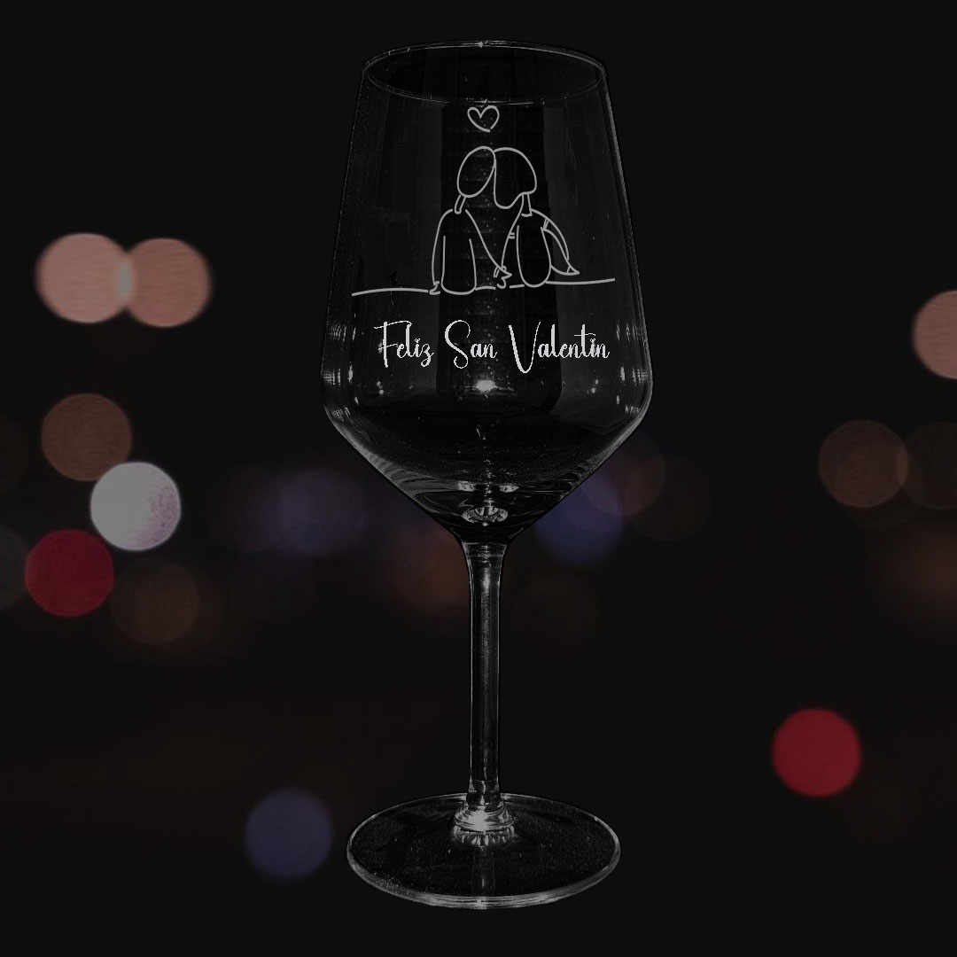 Copa de vino personalizada - Set de 4 - Modelo San Valentín - Vino personalizado