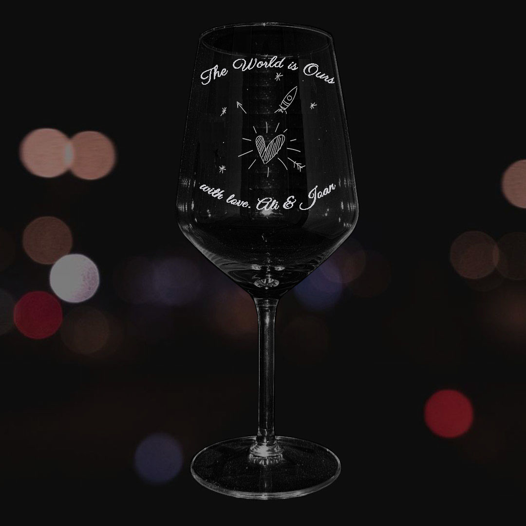 Copa de vino personalizada - Set de 4 - Modelo corazón estelar - Vino personalizado