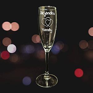 Copa de cava grabada a punta de diamante - Set de 4 - Modelo enamorados 1