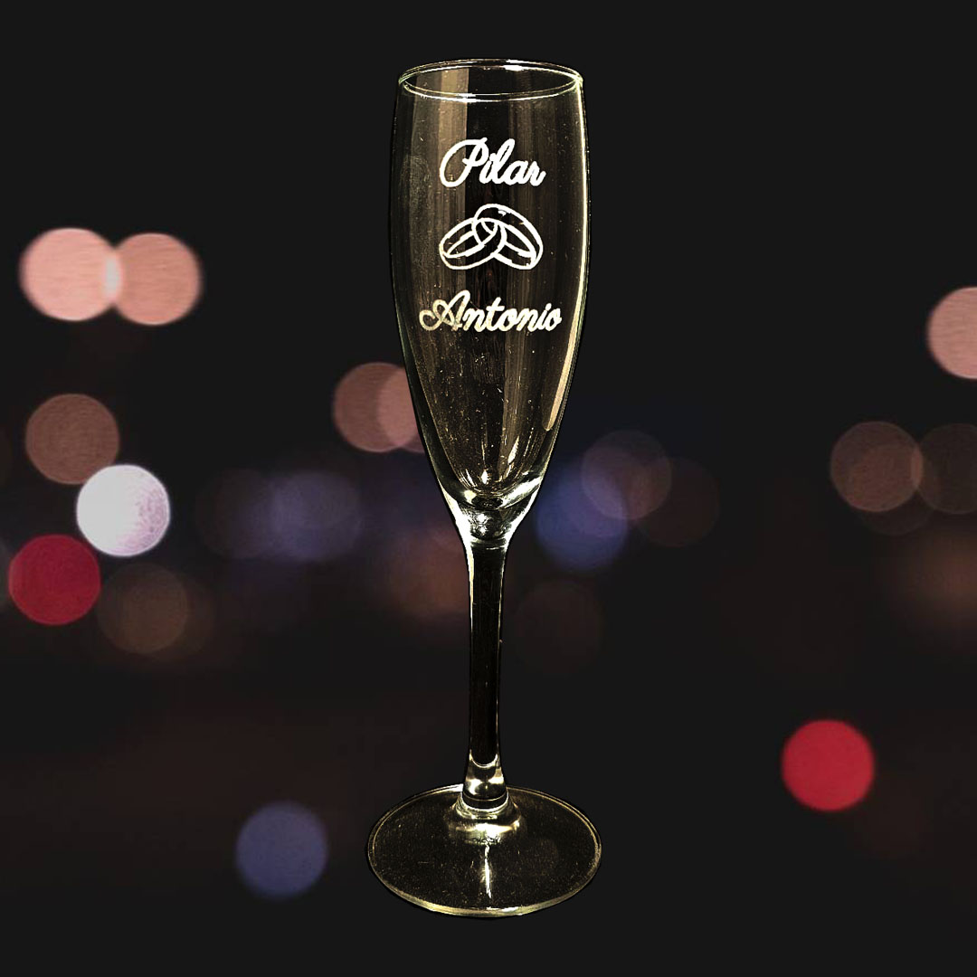 Copa de cava grabada a punta de diamante - Set de 4 - Modelo bodas - Vino personalizado