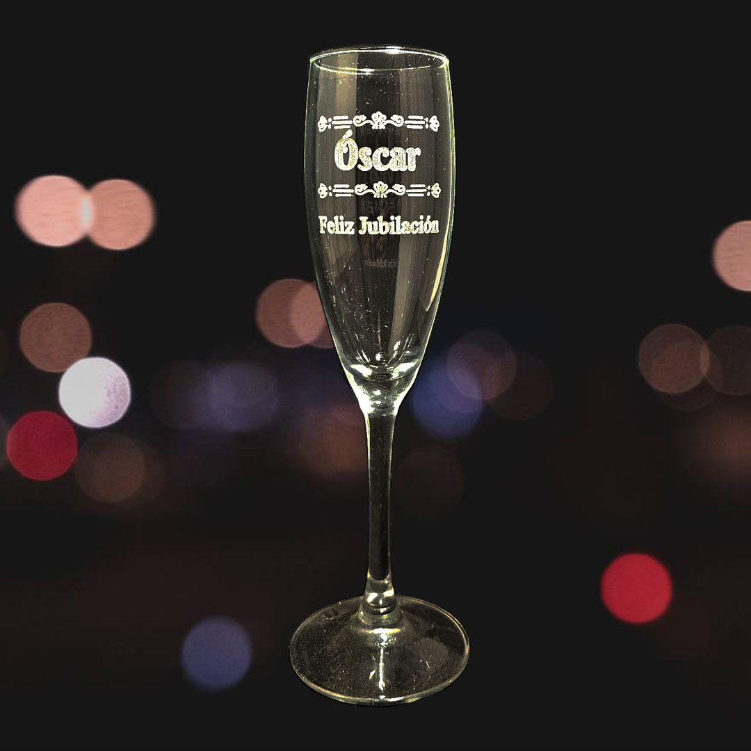 Copa de cava grabada a punta de diamante - Set de 4 - Modelo jubilación - Vino personalizado