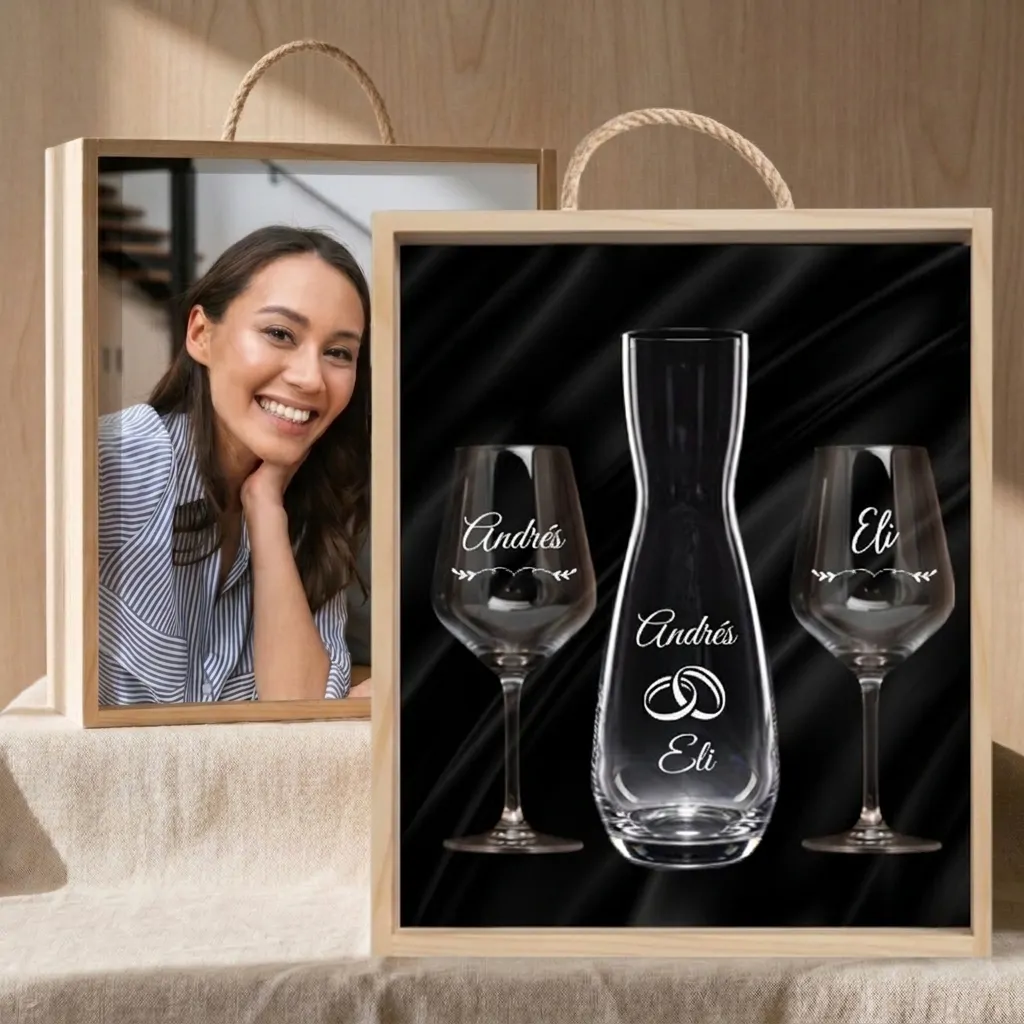 Kit de Vino con 2 Copas y Decantador Personalizado - Vino personalizado