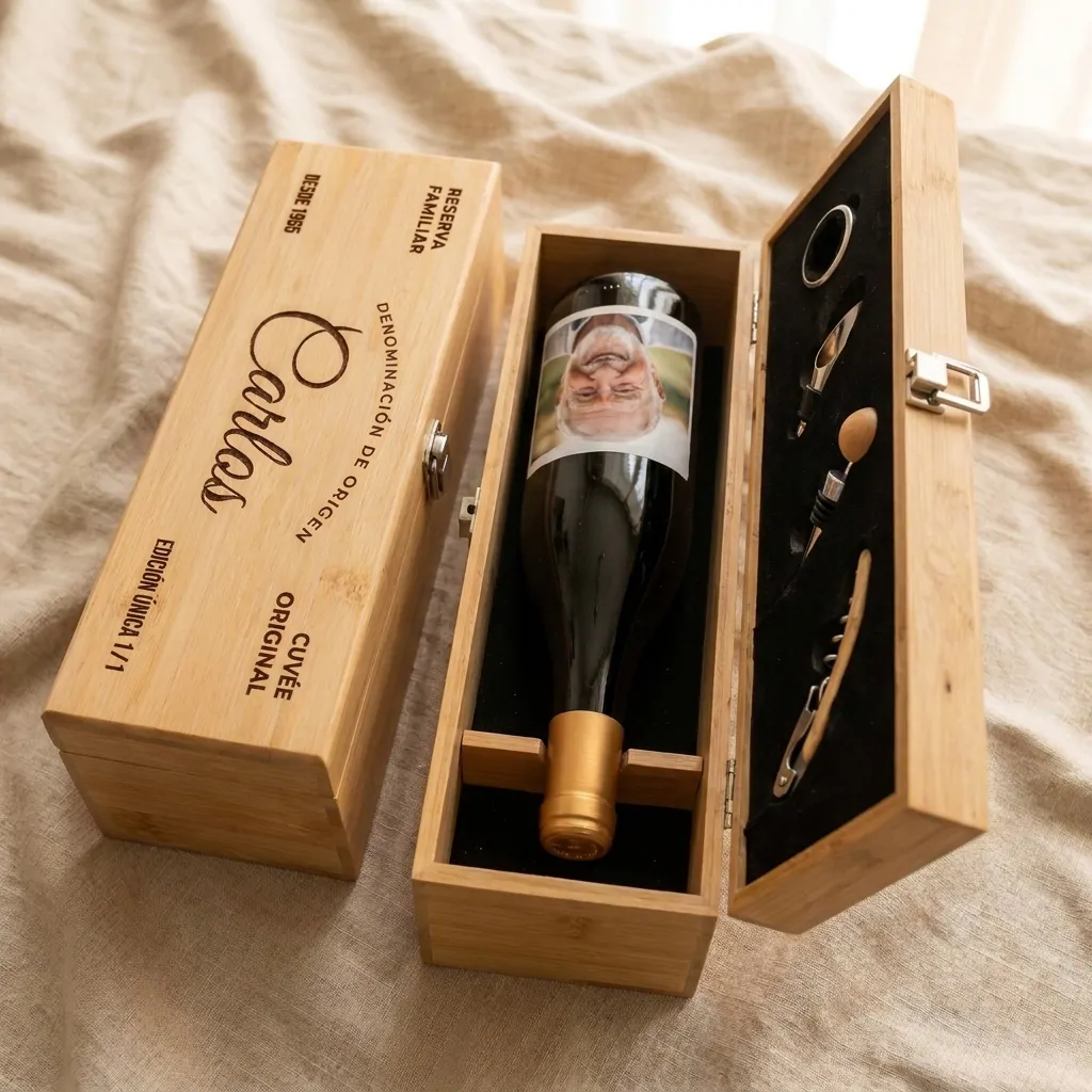 Cofre de Vino Personalizado con Estuche de Bambú y Accesorios - Modelo DO Padre