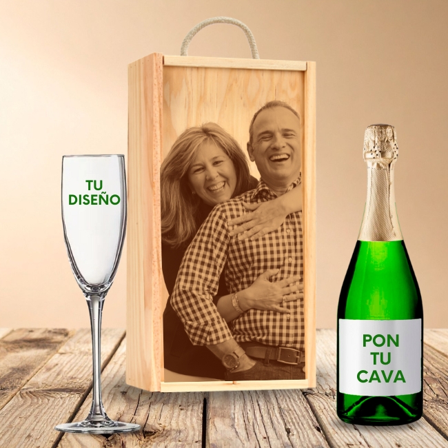 Kit Pon Tu Cava con Copa y Caja de Madera Personalizado - Vista alternativa