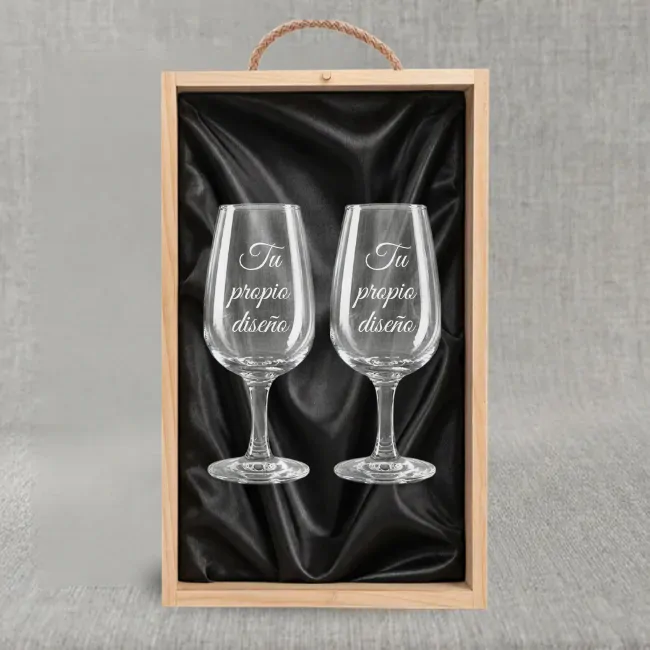 Kit de 2 copas de Catavinos con estuche de madera personalizado - Vista alternativa