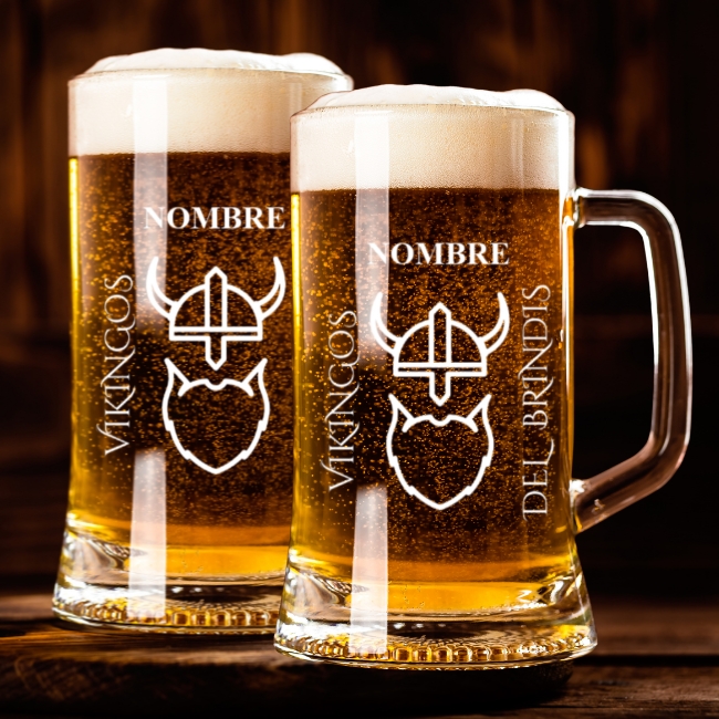 2 Jarras de Cerveza Personalizadas – Modelo Vikingos con Grabado Individual - Vino personalizado