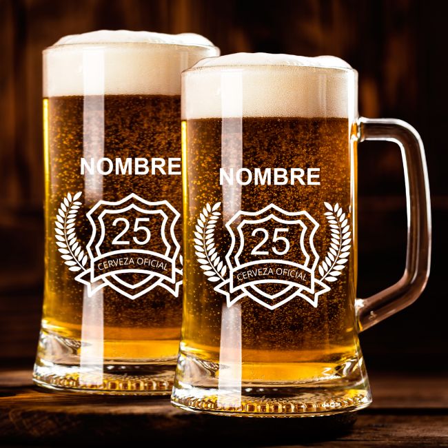 2 Jarras de Cerveza Personalizadas – Modelo Cerveza Oficial con Grabado Individual - Vino personalizado