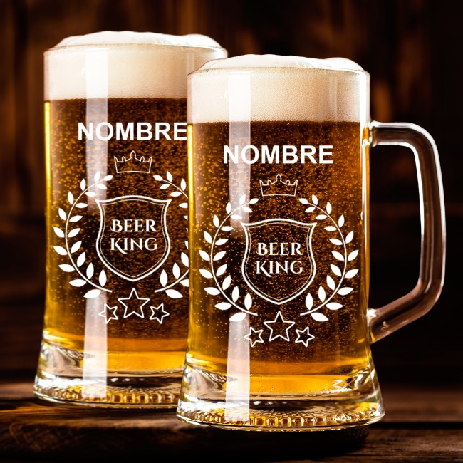 2 Jarras de Cerveza Personalizadas – Modelo Beer King con Grabado Individual - Vino personalizado