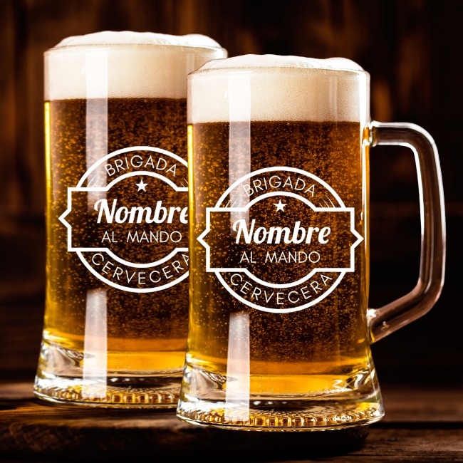 2 Jarras de Cerveza Personalizadas – Modelo Brigada Cervecera con Grabado Individual - Vino personalizado