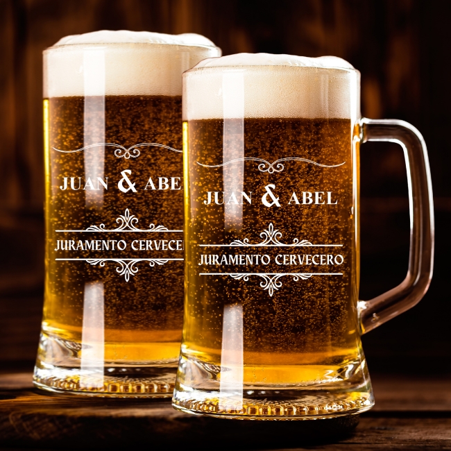 2 Jarras de Cerveza Personalizadas – Modelo Juramento Cervecero con Grabado Individual - Vino personalizado