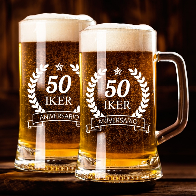 2 Jarras de Cerveza Personalizadas – Modelo Aniversario con Grabado Individual - Vino personalizado