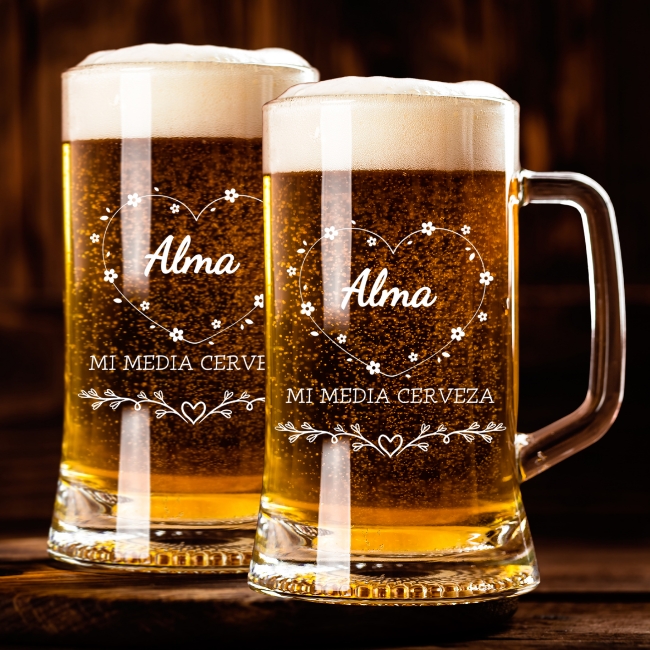 2 Jarras de Cerveza Personalizadas – Modelo Mi Media.. Cerveza  con Grabado Individual - Vino personalizado