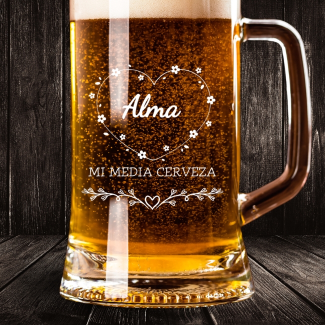 2 Jarras de Cerveza Personalizadas – Modelo Mi Media.. Cerveza  con Grabado Individual - Vista alternativa