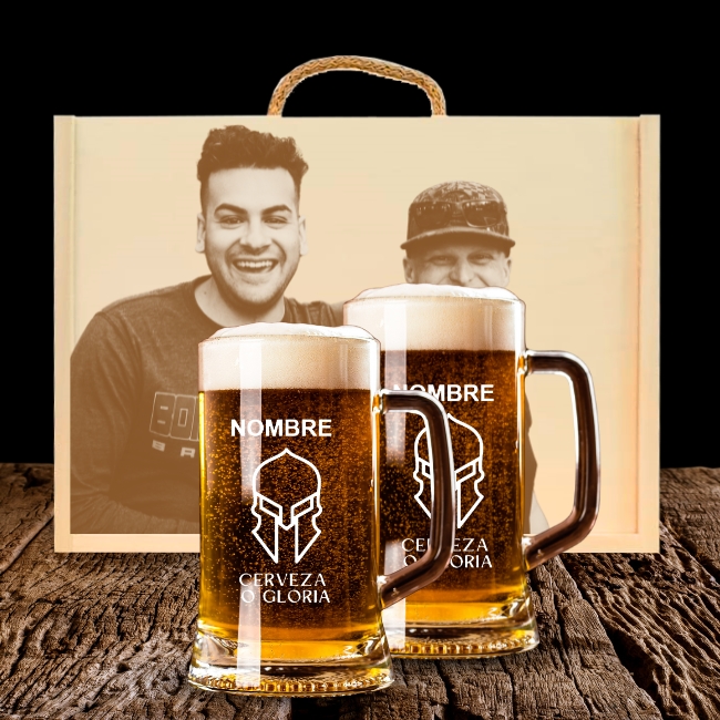 2 Jarras de Cerveza y Caja Personalizadas – Modelo Espartanos con Grabado Individual - Vista alternativa
