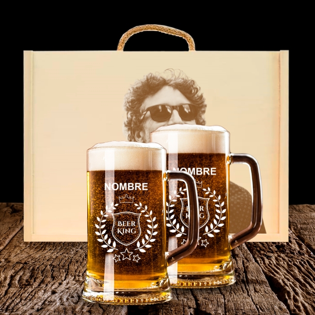 2 Jarras de Cerveza y Caja Personalizadas – Modelo Beer King con Grabado Individual - Vista alternativa