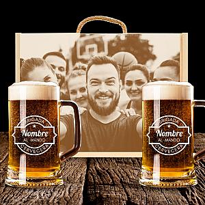 2 Jarras de Cerveza y Caja Personalizadas – Modelo Brigada Cervecera con Grabado Individual 1