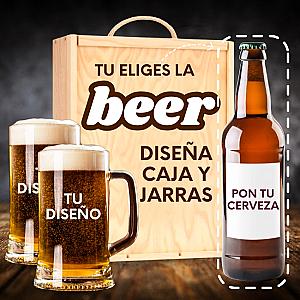 Kit Pon Tu Cerveza con Jarras y Caja de Madera Personalizados 1