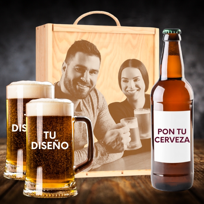 Kit Pon Tu Cerveza con Jarras y Caja de Madera Personalizados - Vista alternativa